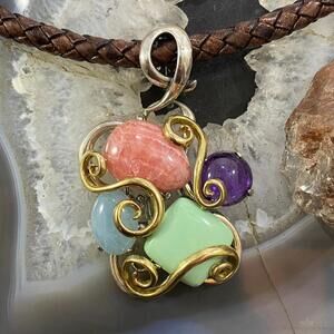 Carolyn Pollack Southwestern Style Sterling & Brass Multistone Decorated Pendant